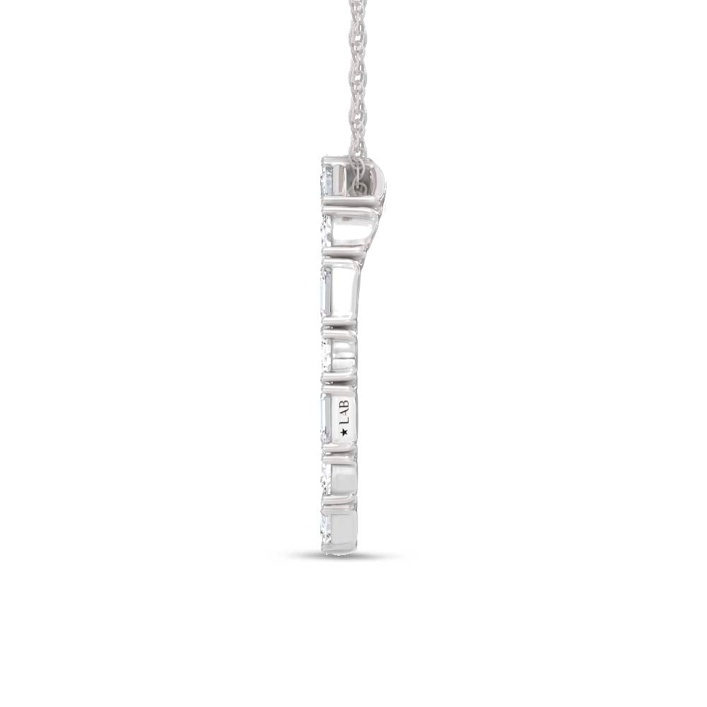 14K White Gold Lab Grown Diamond Round and Tapper 2 Ct.Tw. Oval Shape Necklace