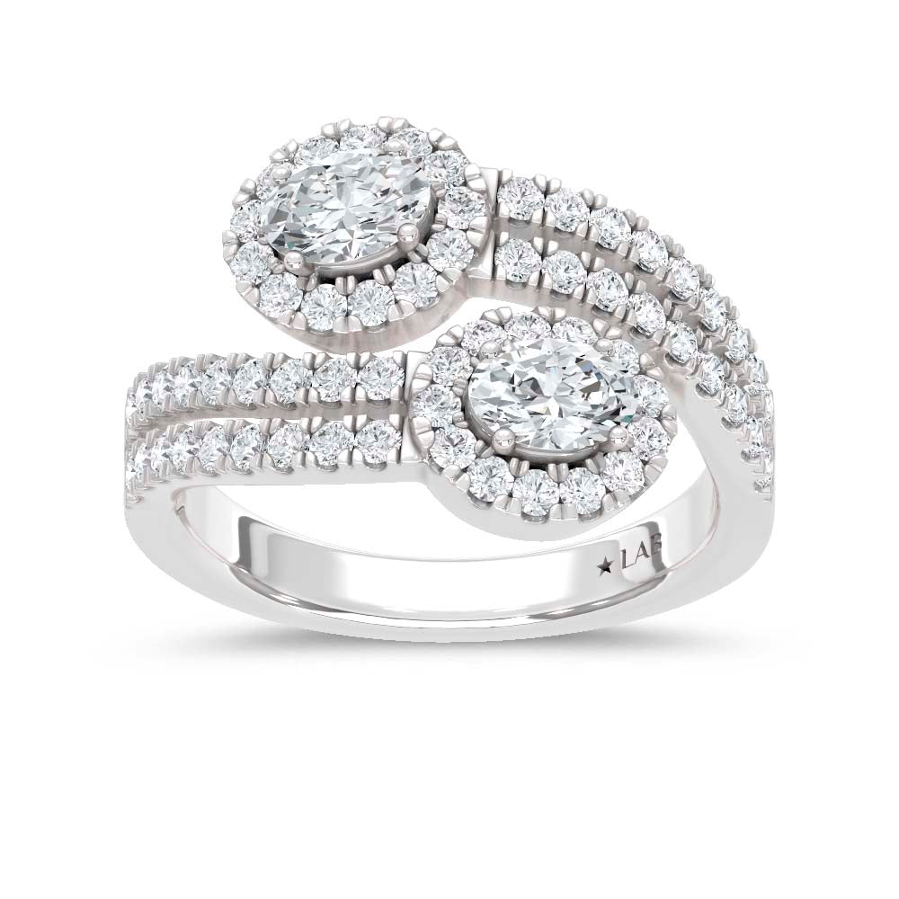 14K White Gold Lab Grown Diamond Round and Oval 1 1/2 Ct.Tw. Fashion Ring