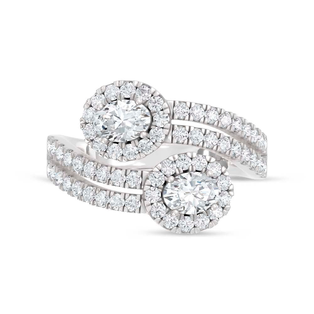 14K White Gold Lab Grown Diamond Round and Oval 1 1/2 Ct.Tw. Fashion Ring