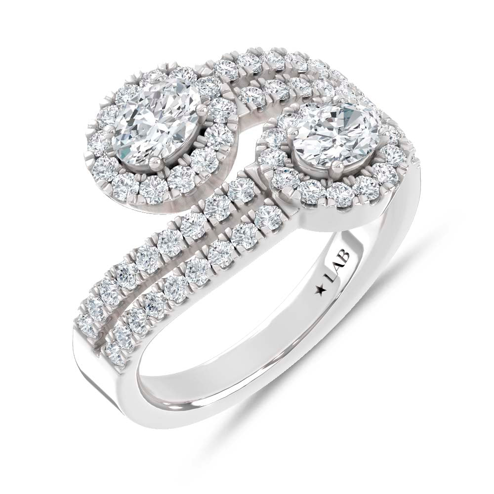 14K White Gold Lab Grown Diamond Round and Oval 1 1/2 Ct.Tw. Fashion Ring