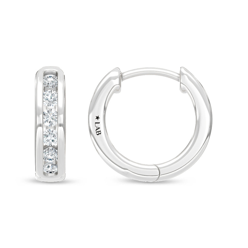 10K White Gold Lab Grown Diamond  Channel set 1/4 Ct.Tw. Hoop Earrings