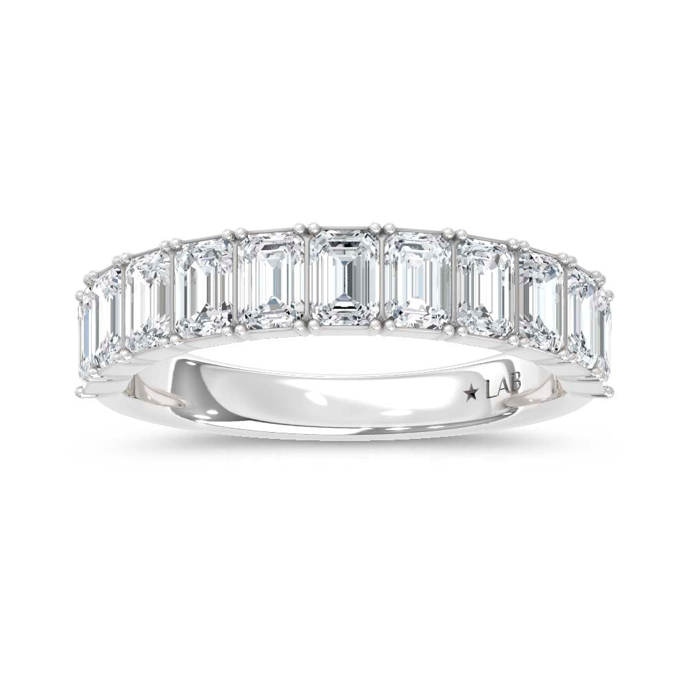 14K White Gold Lab Grown Diamond Emerald Cut 3 Ct.Tw. Half Way Band
