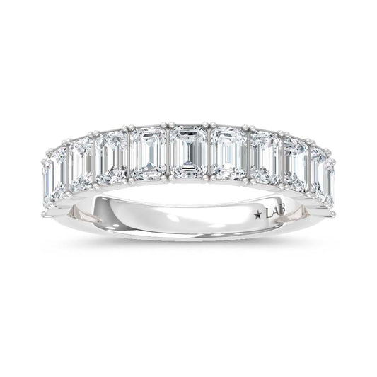 14K White Gold Lab Grown Diamond Emerald Cut 1 Ct.Tw. Half Way Band