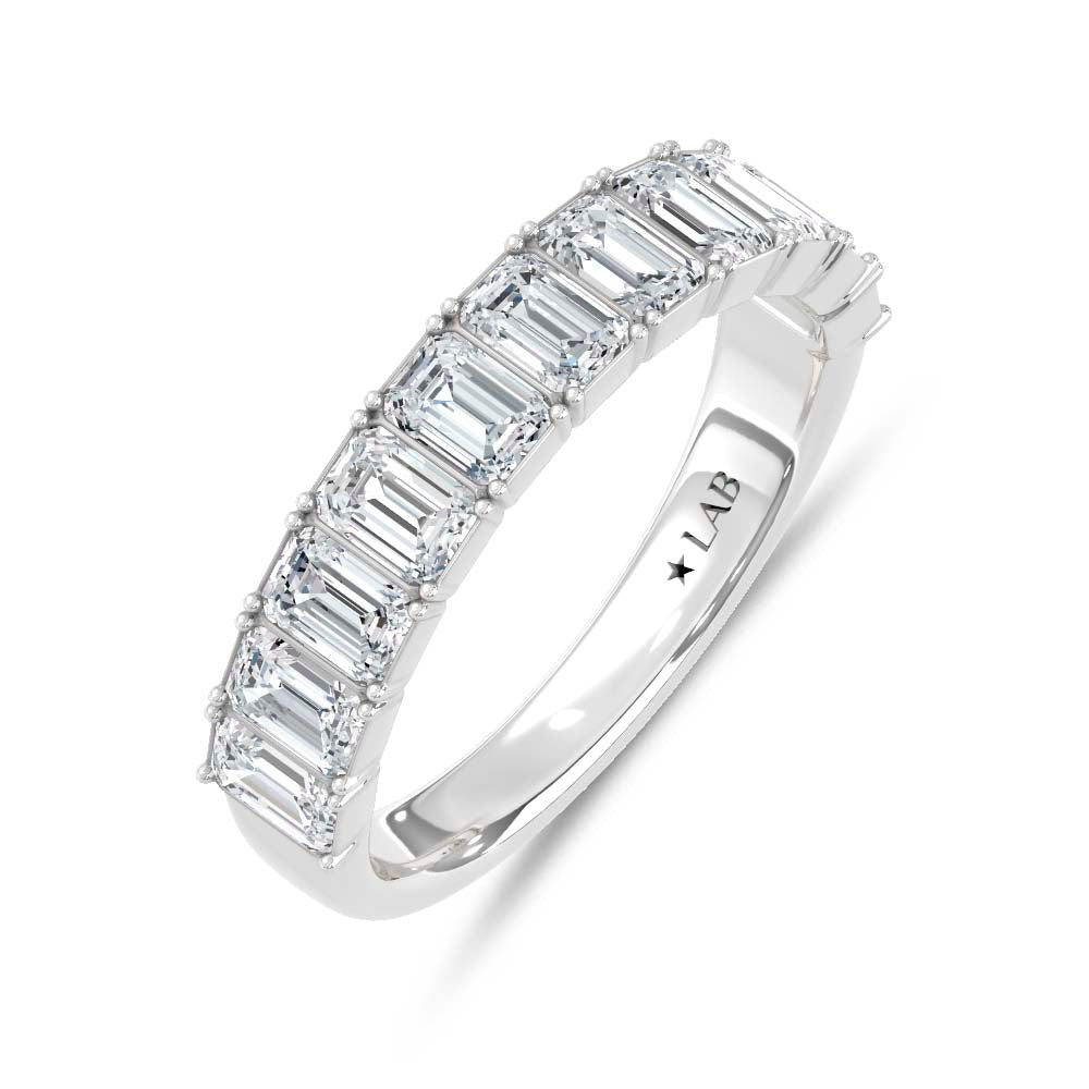 14K White Gold Lab Grown Diamond Emerald Cut 2 Ct.Tw. Half Way Band