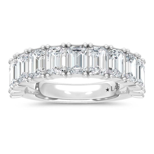 14K White Gold Lab Grown Diamond Emerald Cut 4 Ct.Tw. Half Way Band