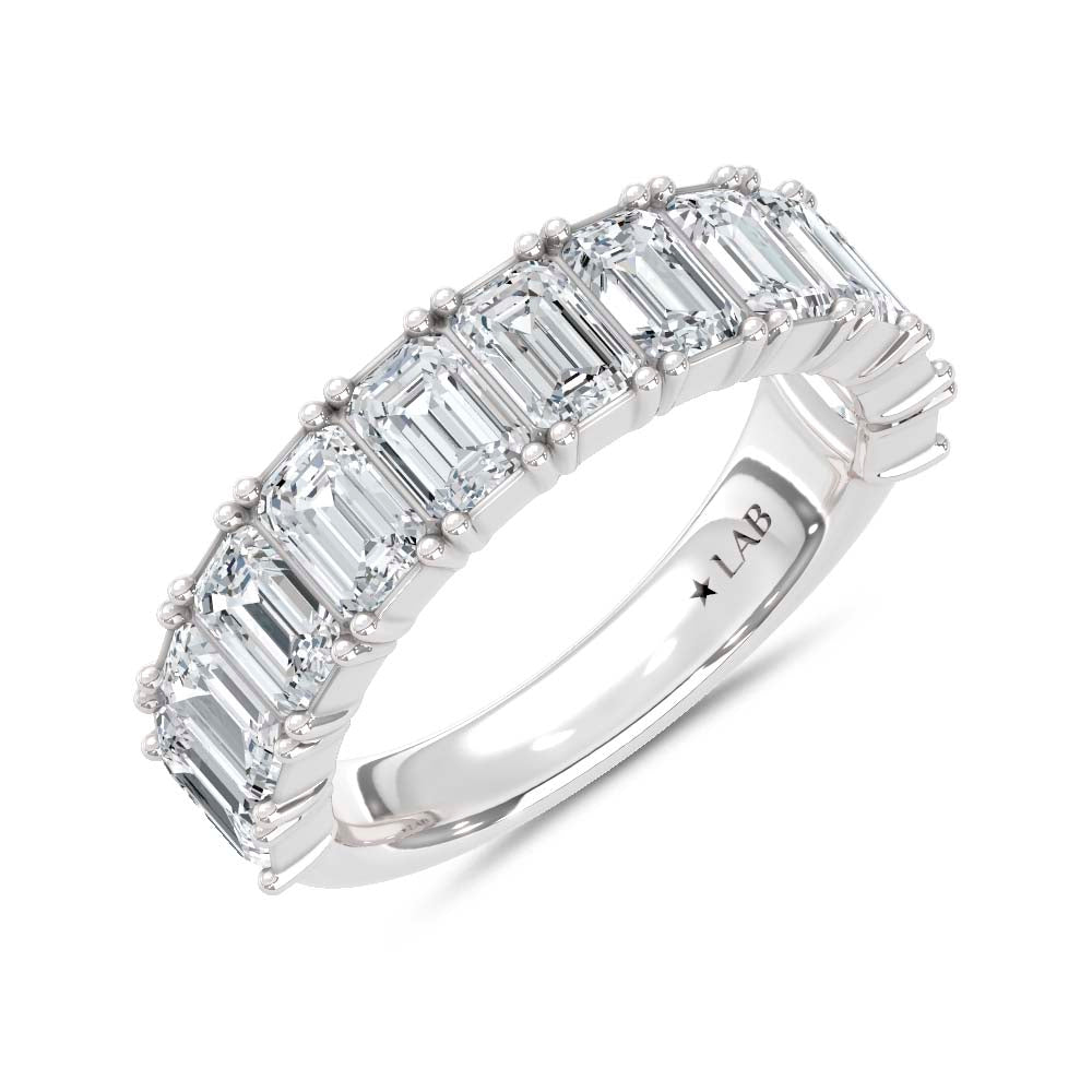 14K White Gold Lab Grown Diamond Emerald Cut 4 Ct.Tw. Half Way Band