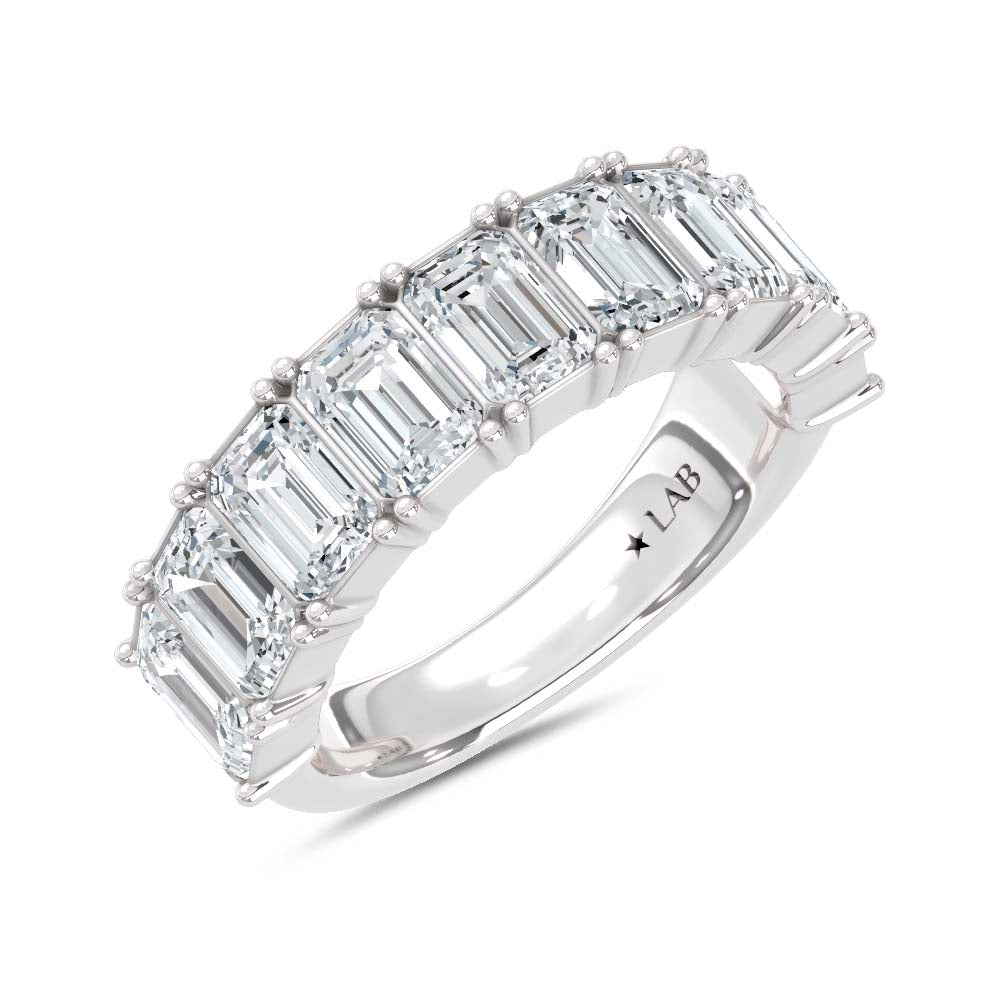 14K White Gold Lab Grown Diamond Emerald Cut 5 Ct.Tw. Half Way Band