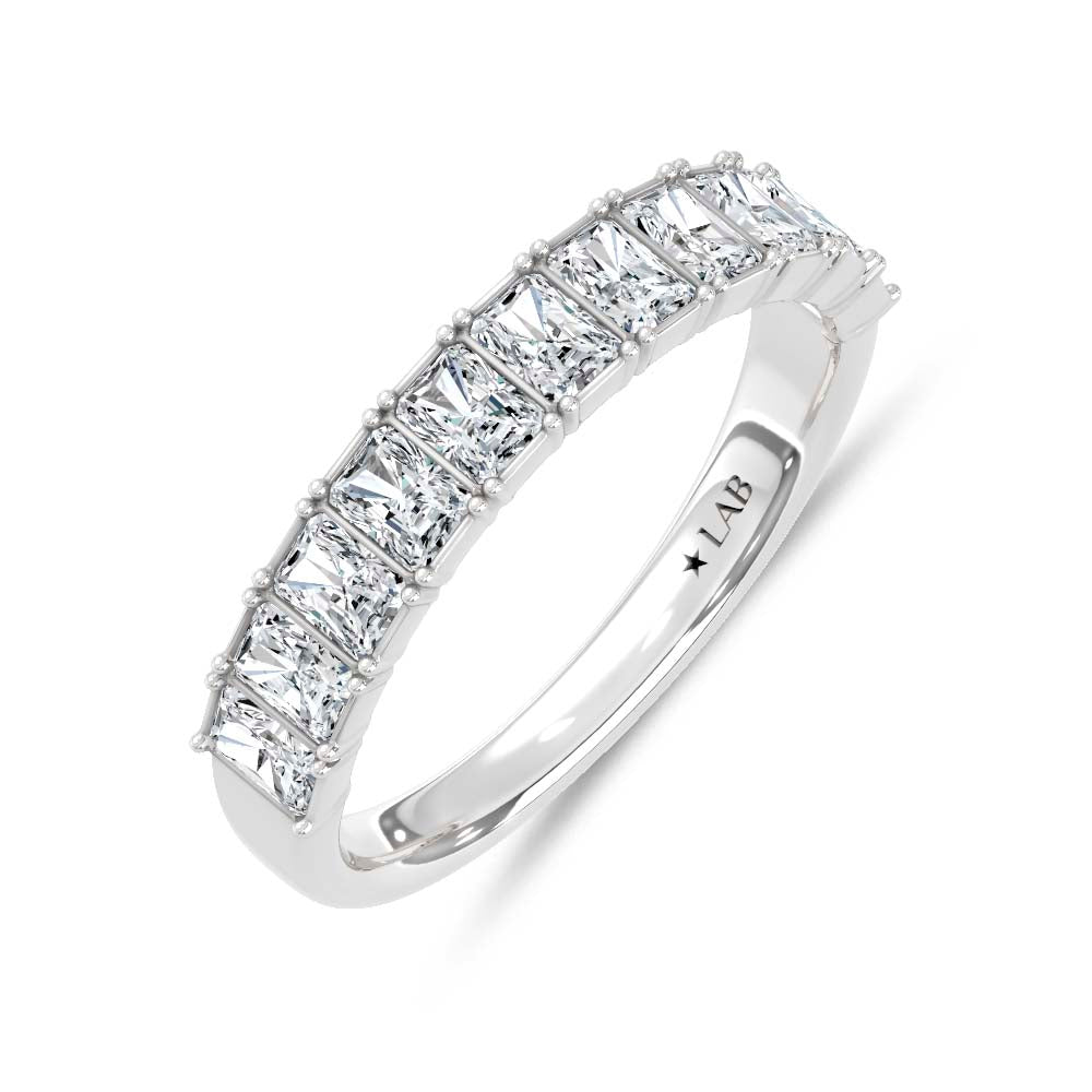 14K White Gold Lab Grown Diamond Radiant Cut Shape 1 1/2 Ct.Tw. Half Way Band