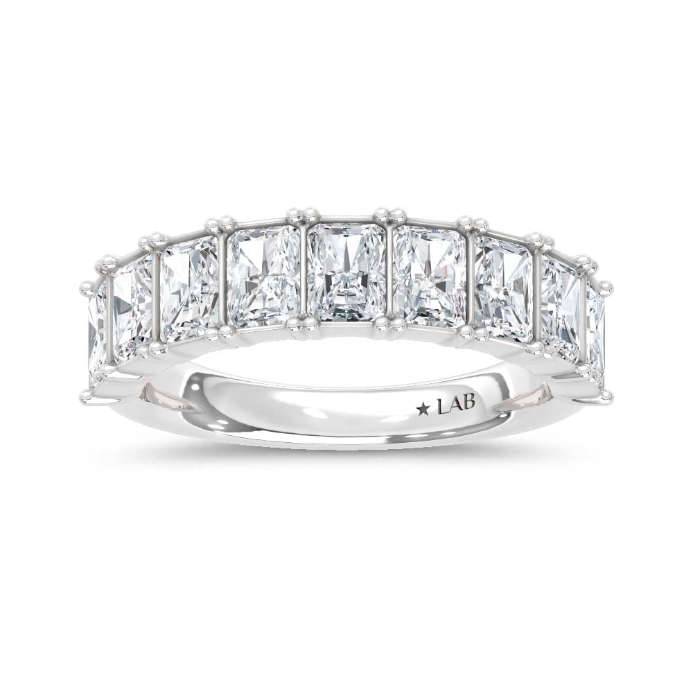 14K White Gold Lab Grown Diamond Radiant Cut Shape 2 1/2  Ct.Tw. Half Way Band