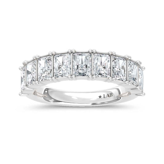 14K White Gold Lab Grown Diamond Radiant Cut Shape 2 1/2  Ct.Tw. Half Way Band