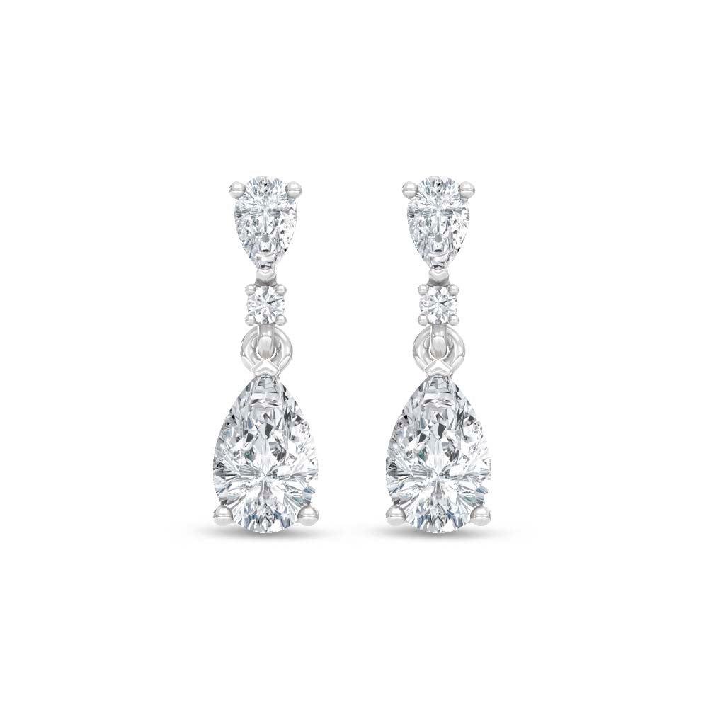 14K White Gold Lab Grown Pear and Round Diamond 1 Ct.Tw. Dangler Earrings