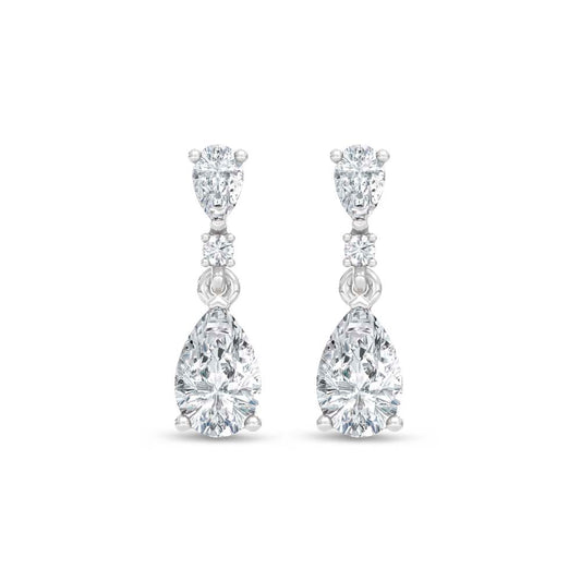 14K White Gold Lab Grown Pear and Round Diamond 1 Ct.Tw. Dangler Earrings
