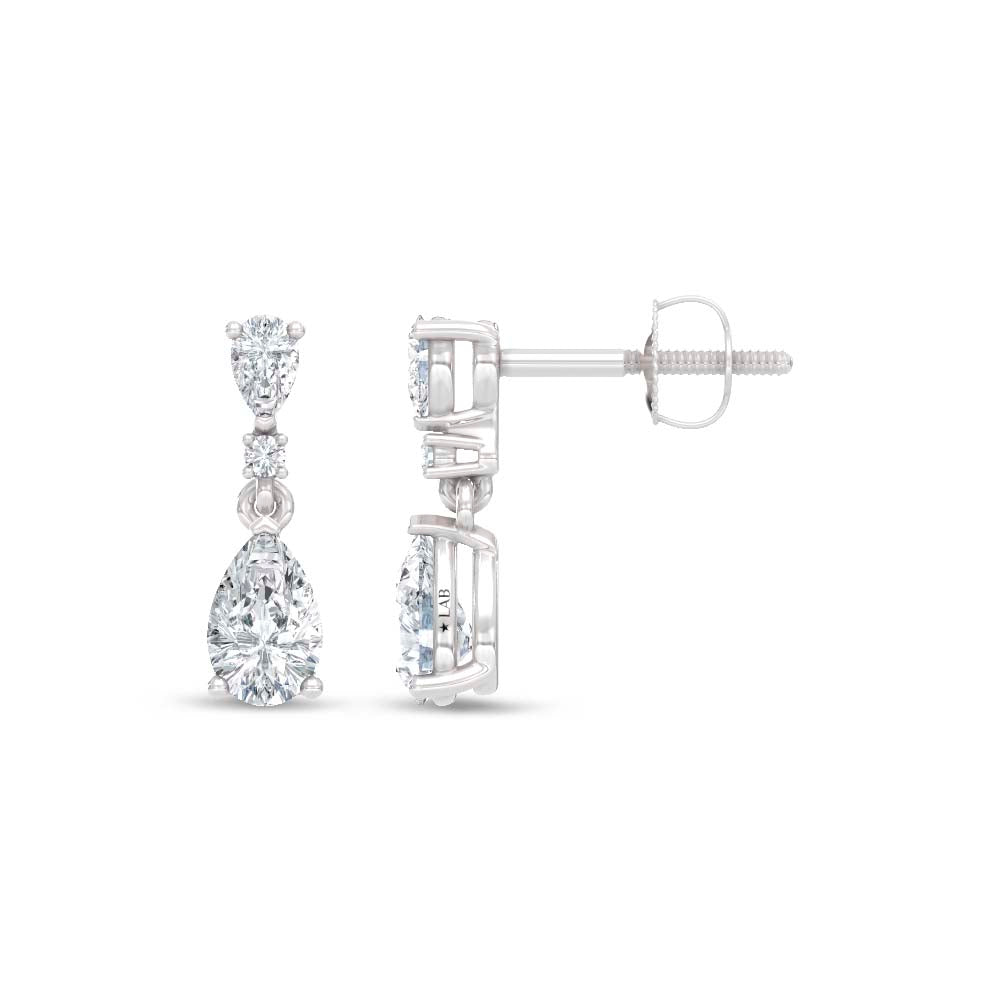 14K White Gold Lab Grown Pear and Round Diamond 1 Ct.Tw. Dangler Earrings