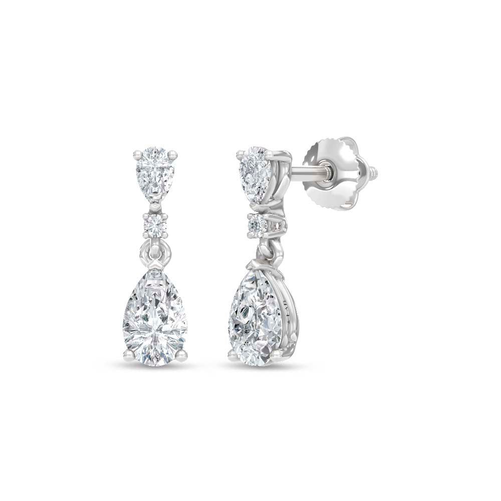 14K White Gold Lab Grown Pear and Round Diamond 1 Ct.Tw. Dangler Earrings