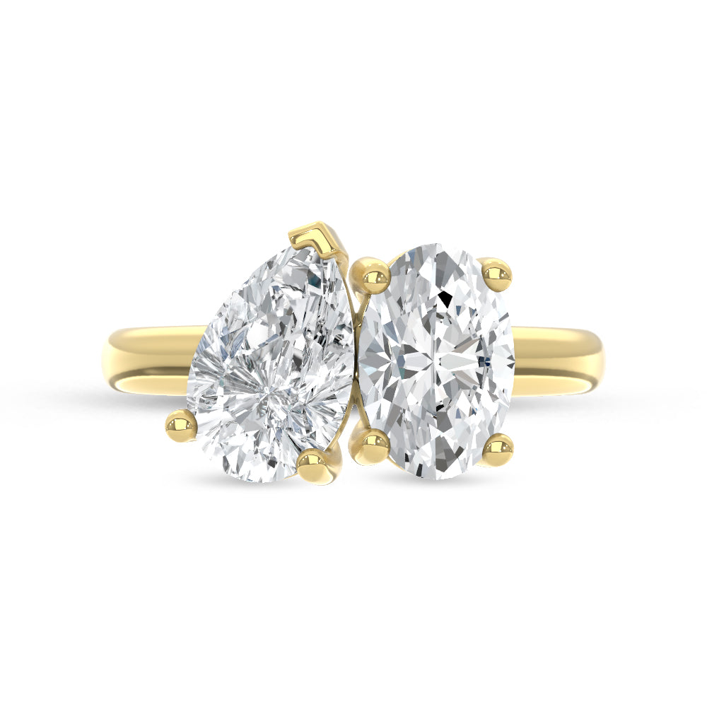 14K Yellow Gold Lab Grown Diamond  3 Ct.Tw. Pear and Oval Two Stone Ring