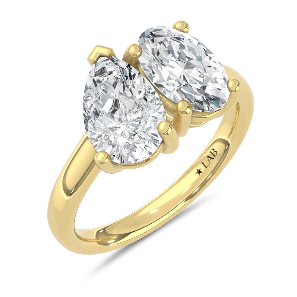 14K Yellow Gold Lab Grown Diamond  3 Ct.Tw. Pear and Oval Two Stone Ring