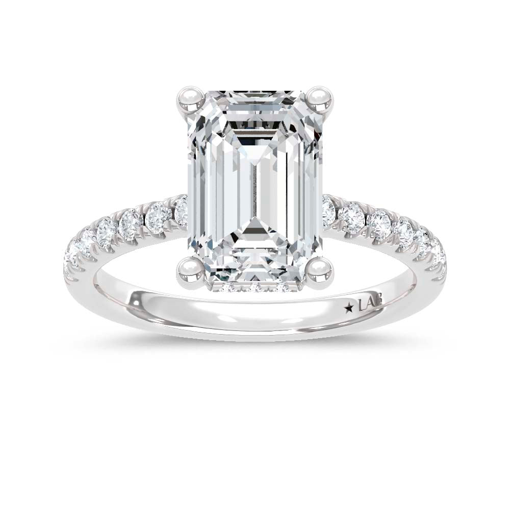 14K White Gold Lab Grown Diamond  3 3/8 Ct.Tw. Emerald Hidden Halo Engagement Ring