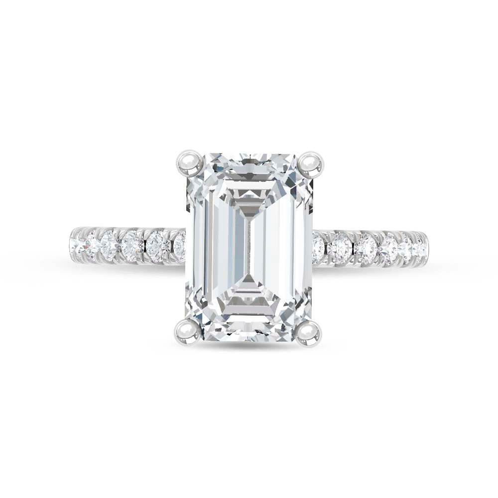 14K White Gold Lab Grown Diamond  2 3/8 Ct.Tw. Emerald Hidden Halo Engagement Ring