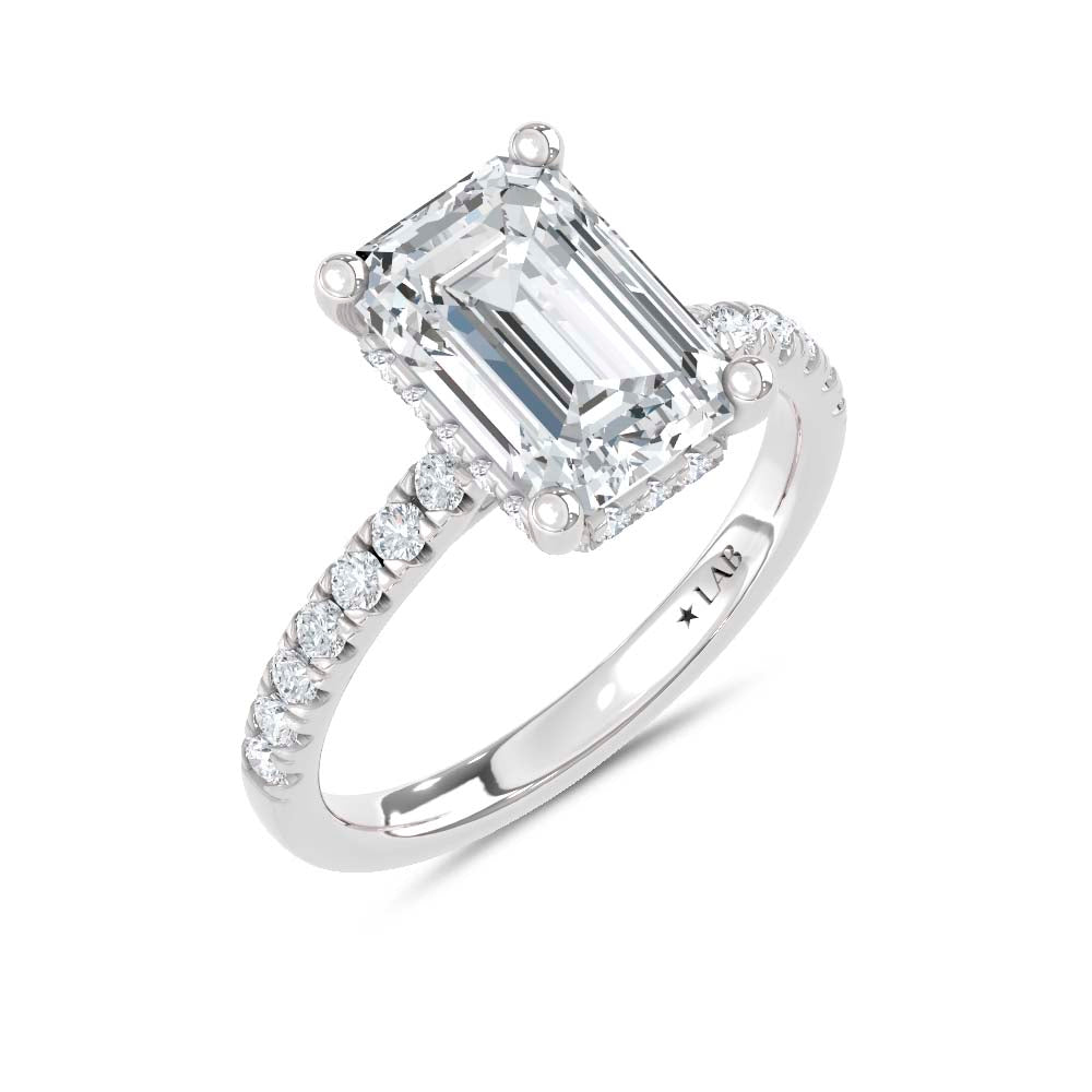 14K White Gold Lab Grown Diamond  4 1/2 Ct.Tw. Emerald Hidden Halo Engagement Ring