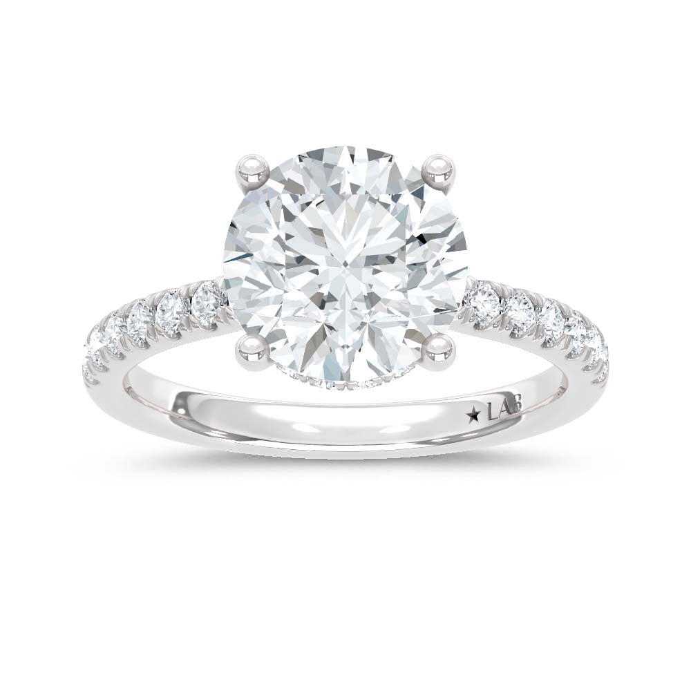14K White Gold Lab Grown Diamond  4 1/2 Ct.Tw. Round Hidden Halo Engagement Ring