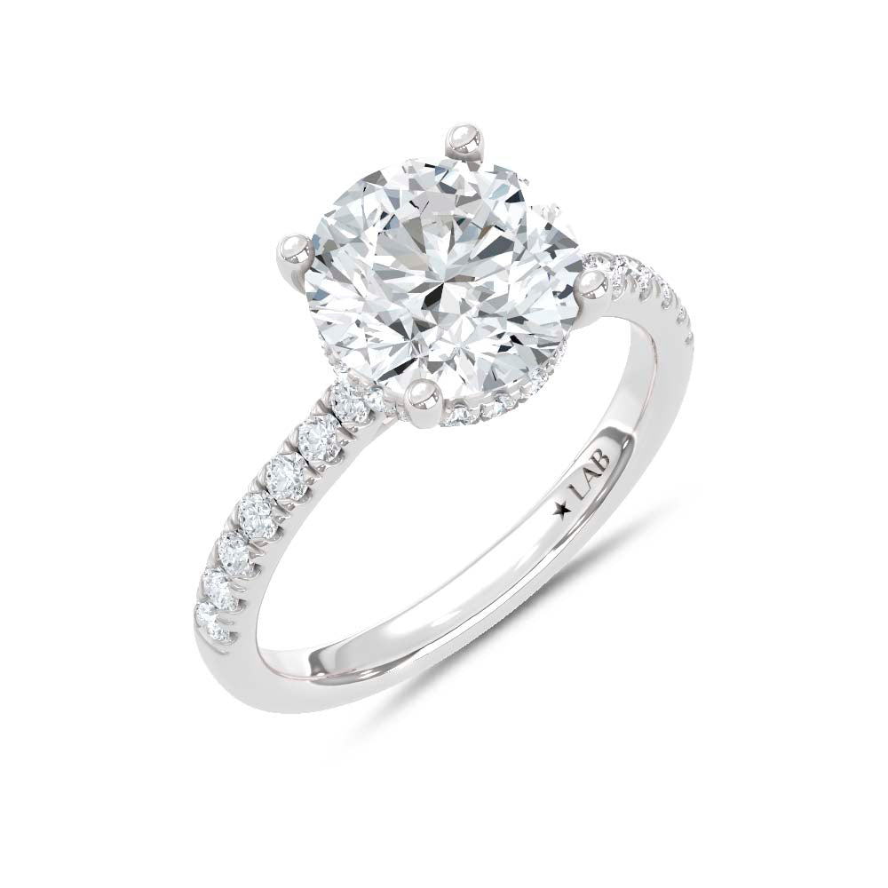 14K White Gold Lab Grown Diamond  3 3/8 Ct.Tw. Round Hidden Halo Engagement Ring