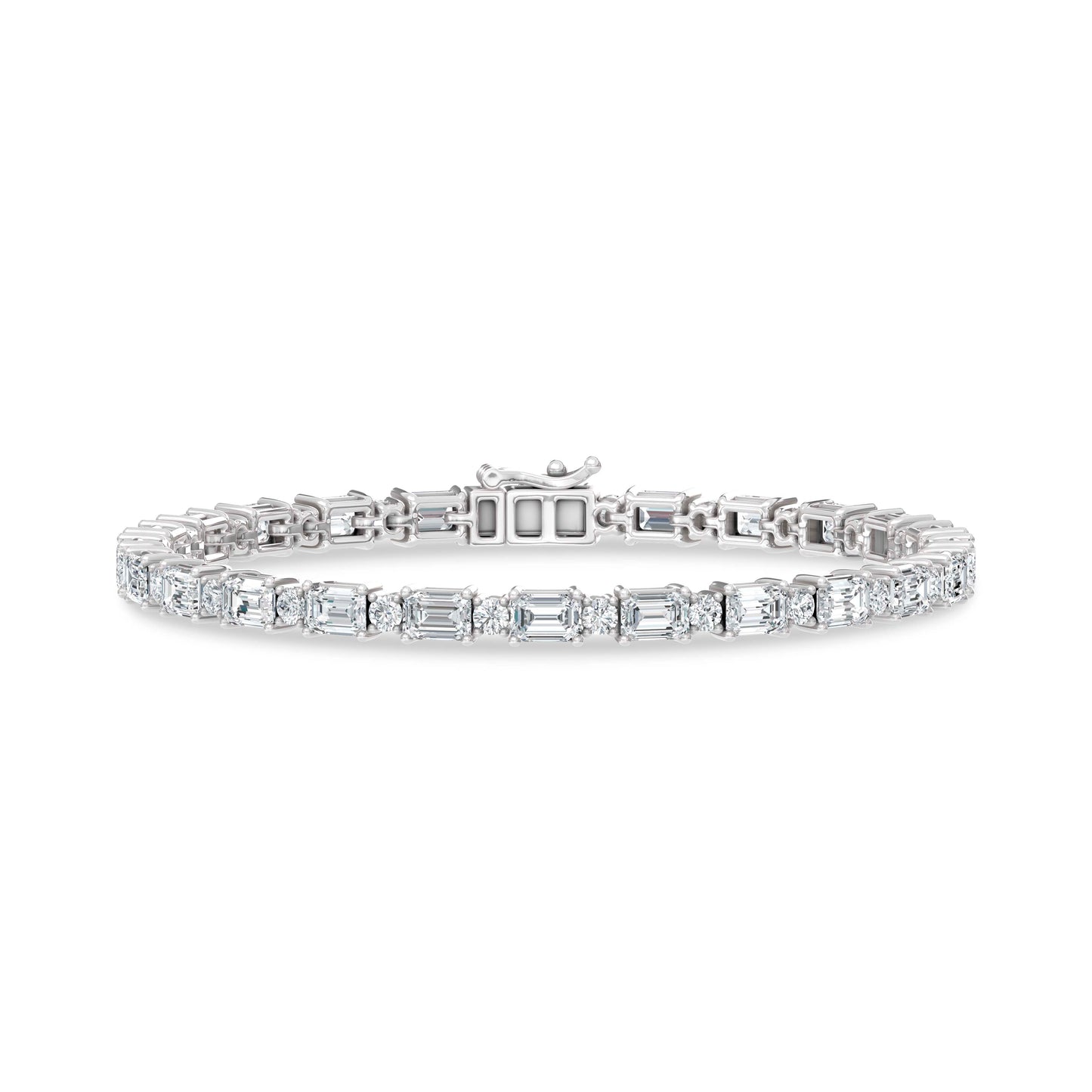 14K White Gold Lab Grown Diamond  10 Ct.Tw. Round And Emerald Fashion Bracelet