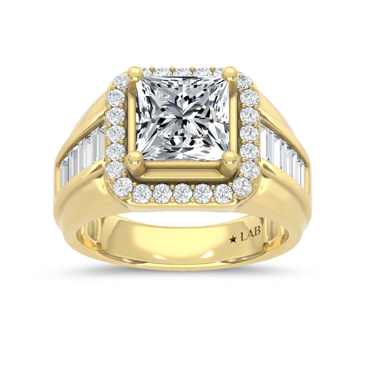14K Yellow Gold Lab Grown Diamond  3 Ct.Tw. Mens Fashion Ring (Center IGI Certified)
