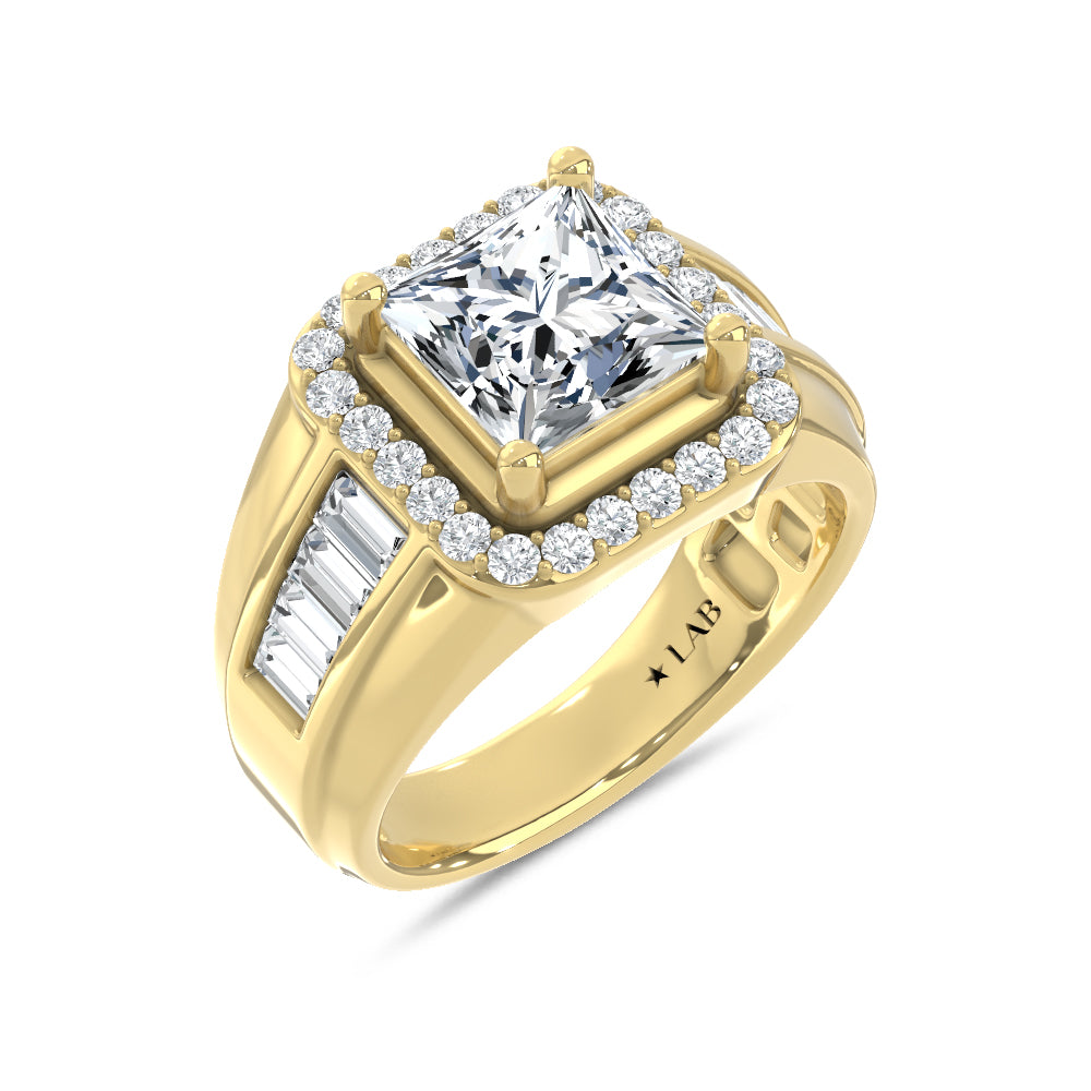 14K Yellow Gold Lab Grown Diamond  3 Ct.Tw. Mens Fashion Ring (Center IGI Certified)
