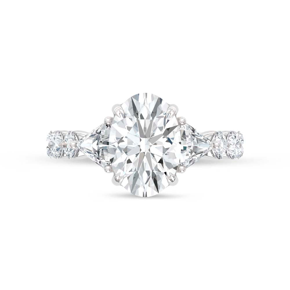 14K White Gold Lab Grown Diamond 3 Ct.Tw. Round and Trillion Engagement Ring (Center Oval)