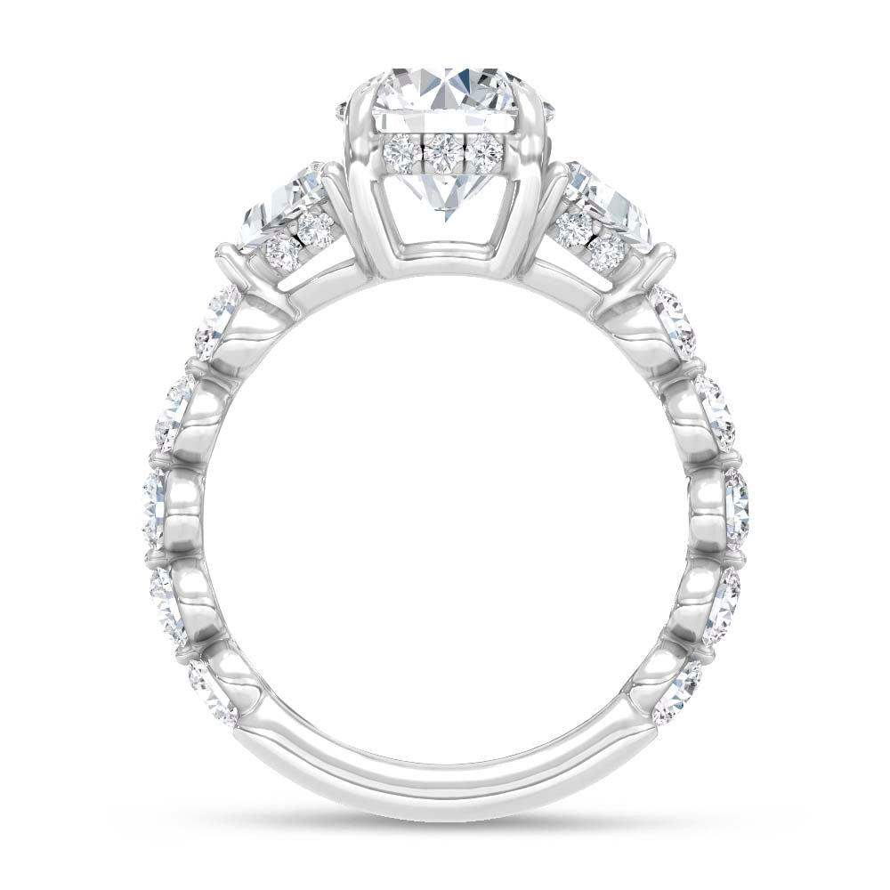14K White Gold Lab Grown Diamond 3 Ct.Tw. Round and Trillion Engagement Ring (Center Oval)