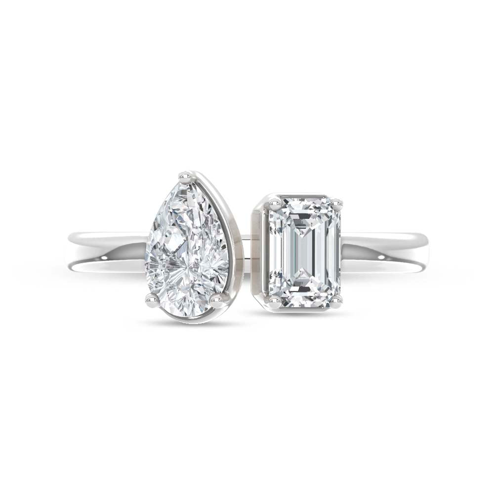 14K White Gold Lab Grown Diamond  1 Ct.Tw. Emerald and Pear Shape Two Stone Ring