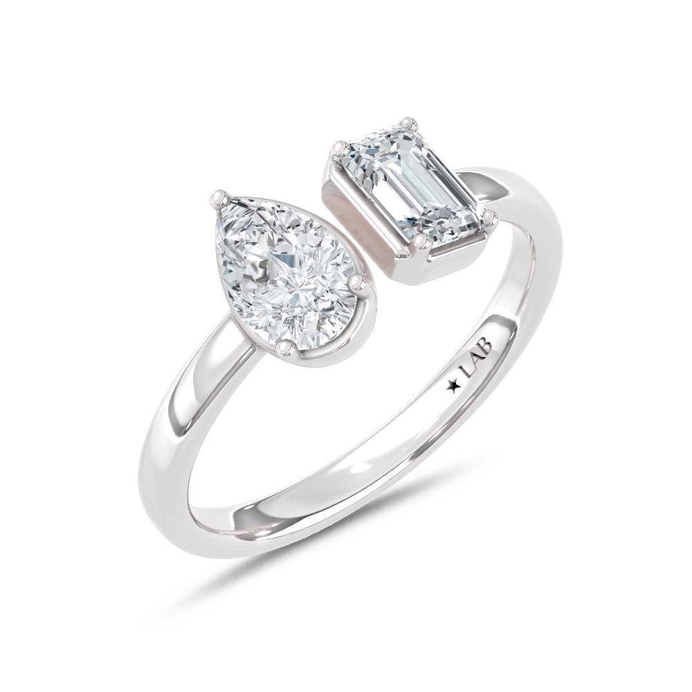 14K White Gold Lab Grown Diamond  1 Ct.Tw. Emerald and Pear Shape Two Stone Ring
