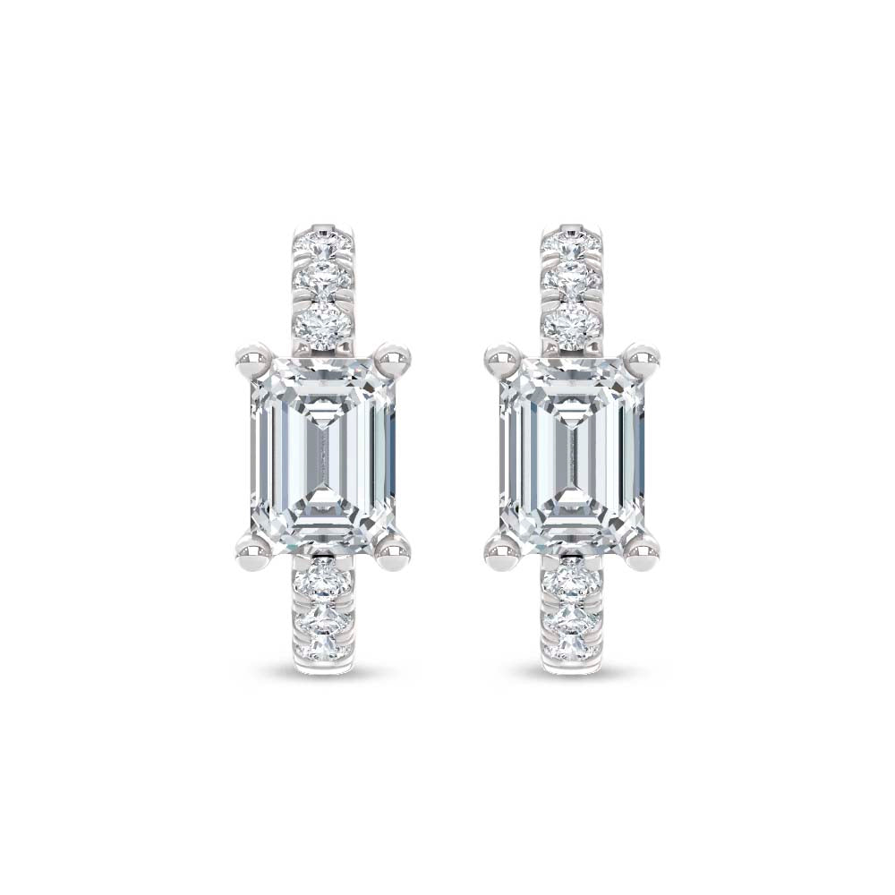 14K White Gold Lab Grown Diamond  1 3/4 Ct.Tw. Emerald and Round Hoop Earrings