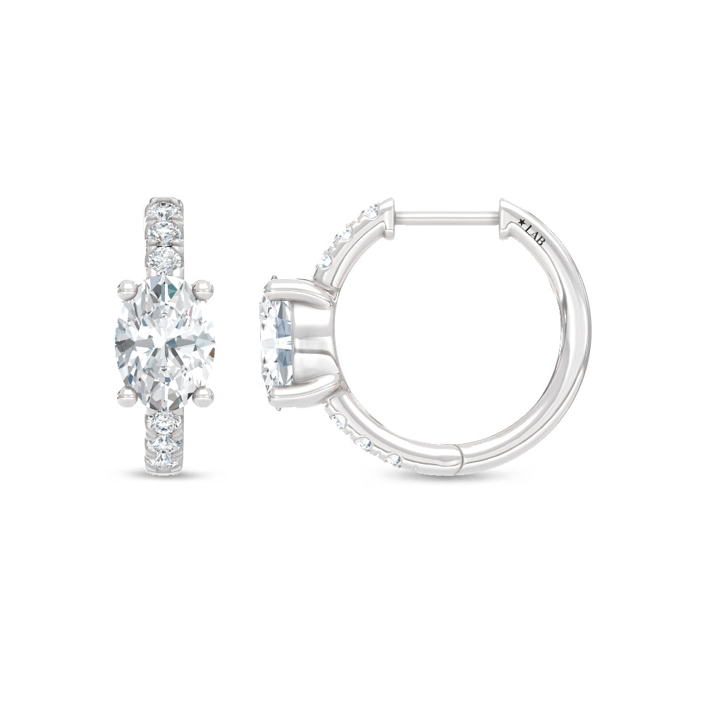 14K White Gold Lab Grown Diamond  Channel set 1/4 Ct.Tw. Round and Oval Shape Hoop Earrings