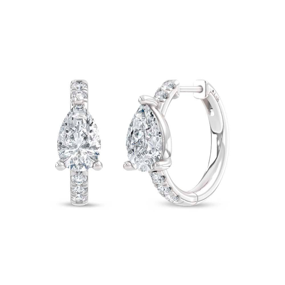 14K White Gold Lab Grown Diamond  1 3/4 Ct.Tw. Pear and Round Hoop Earrings