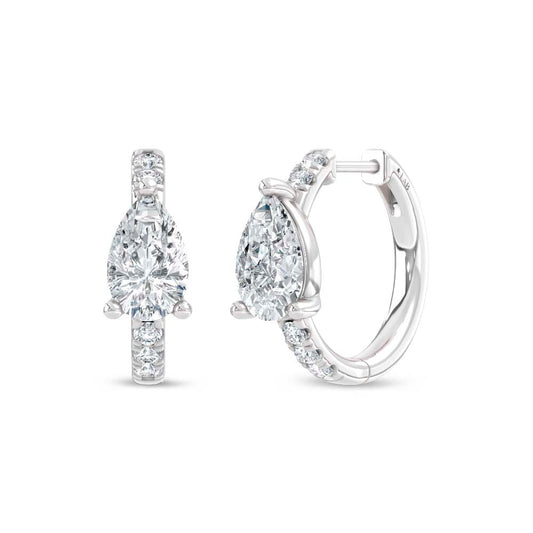 14K White Gold Lab Grown Diamond  1 3/4 Ct.Tw. Pear and Round Hoop Earrings