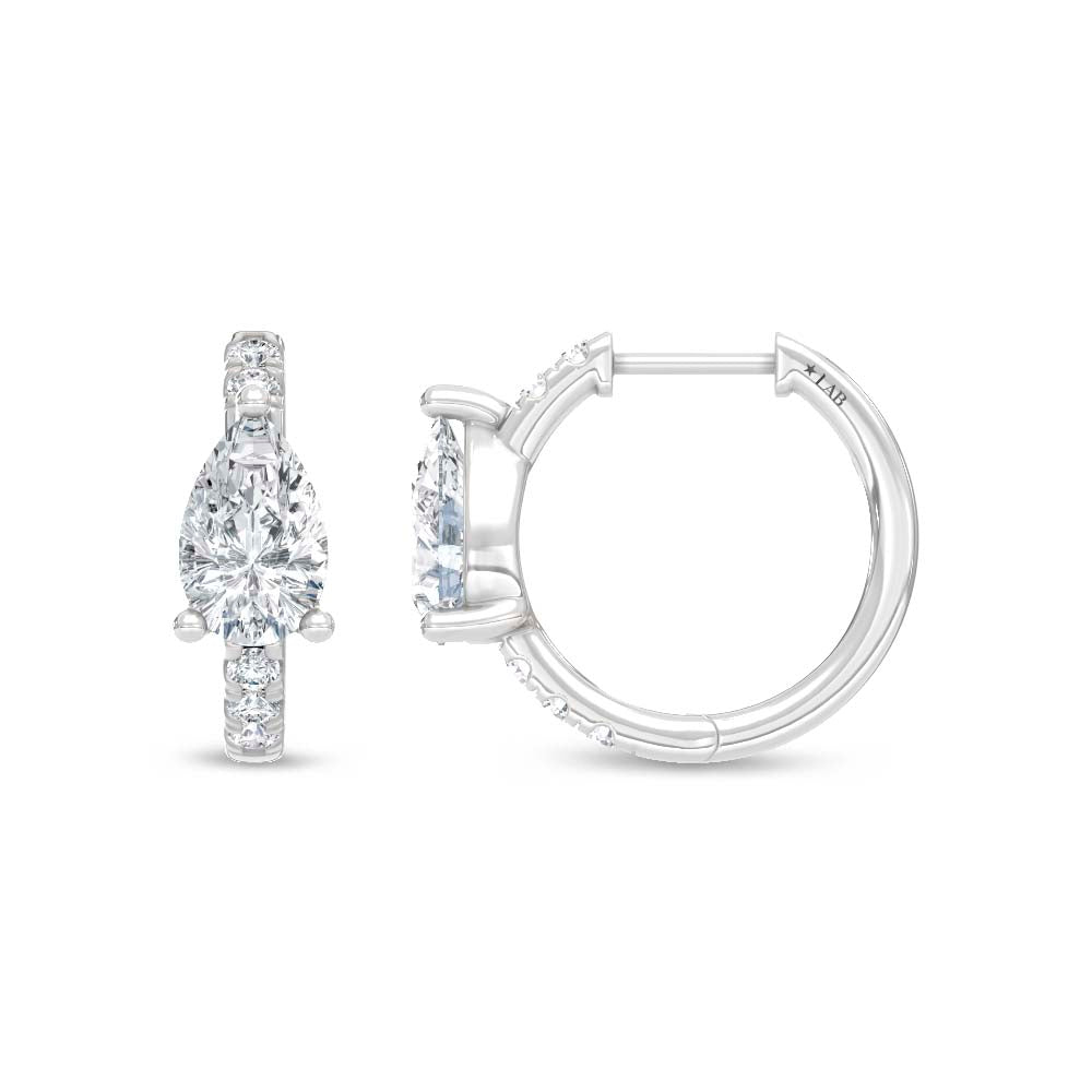 14K White Gold Lab Grown Diamond  1 3/4 Ct.Tw. Pear and Round Hoop Earrings