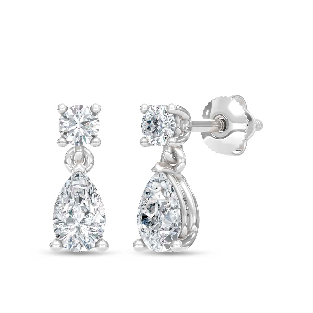 14K White Gold Lab Grown Diamond  3/4 Ct.Tw. Round and Pear Dangler Earrings