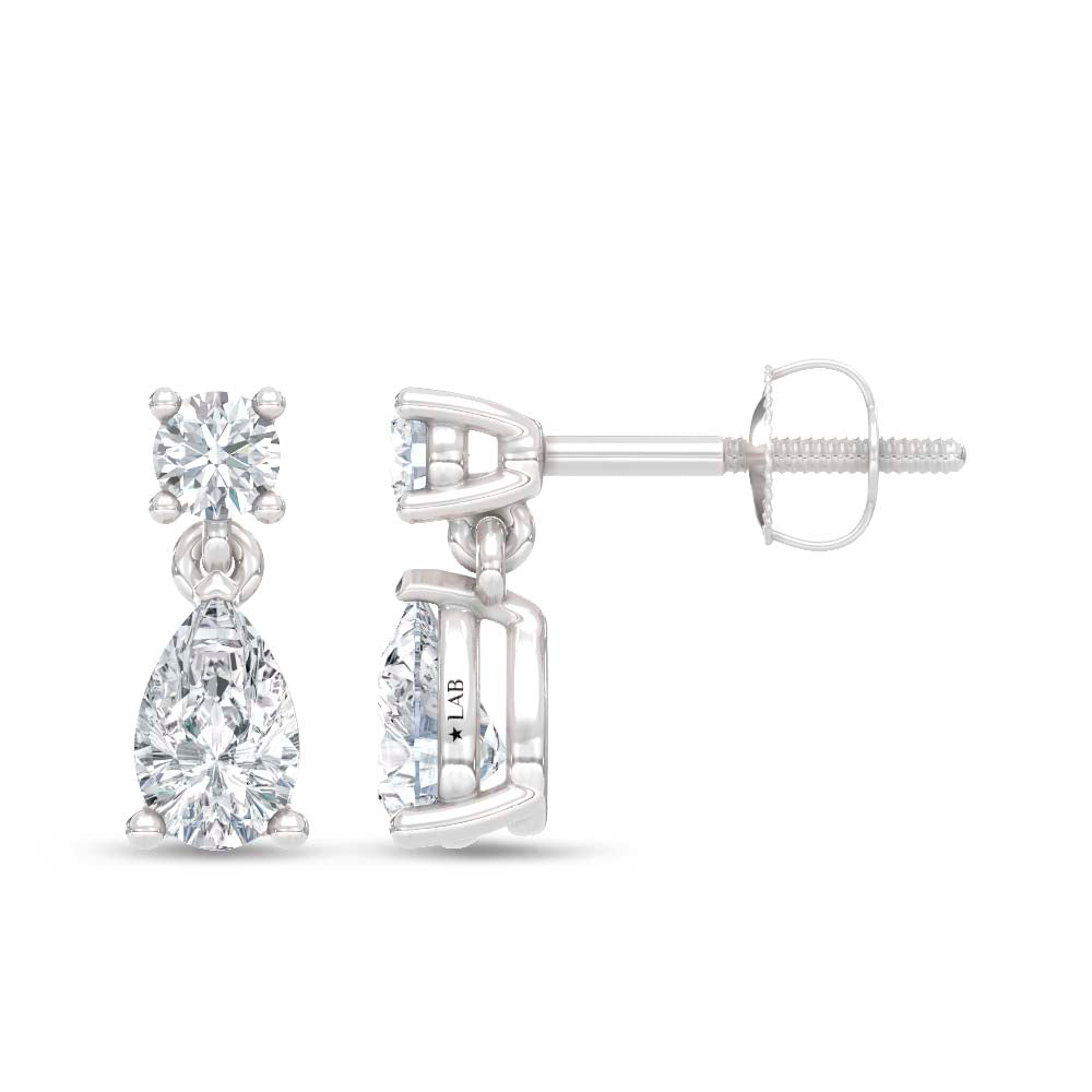 14K White Gold Lab Grown Diamond  3/4 Ct.Tw. Round and Pear Dangler Earrings