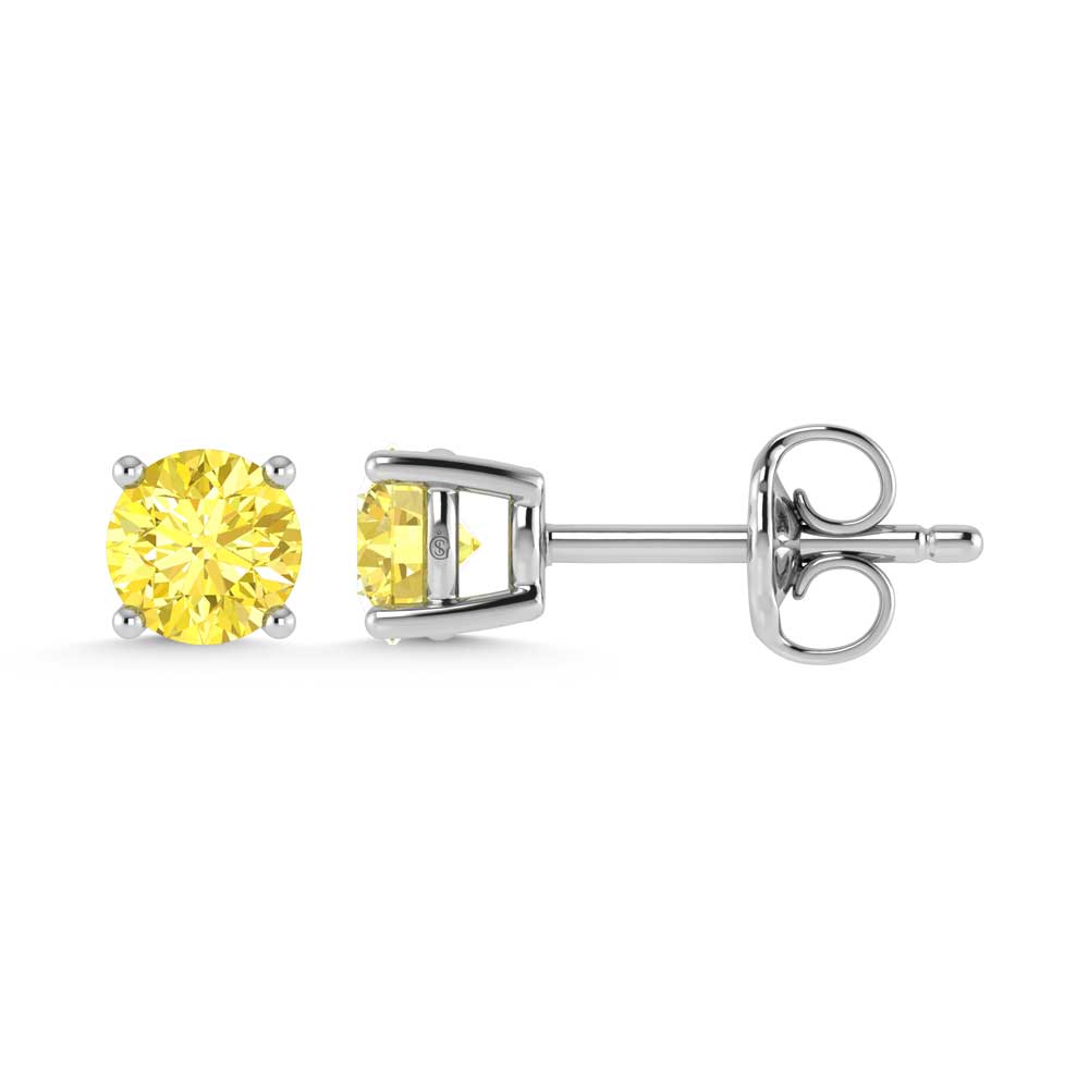 14K White Gold Lab Grown Yellow Diamond 1 Ct.Tw. Stud Earrings
