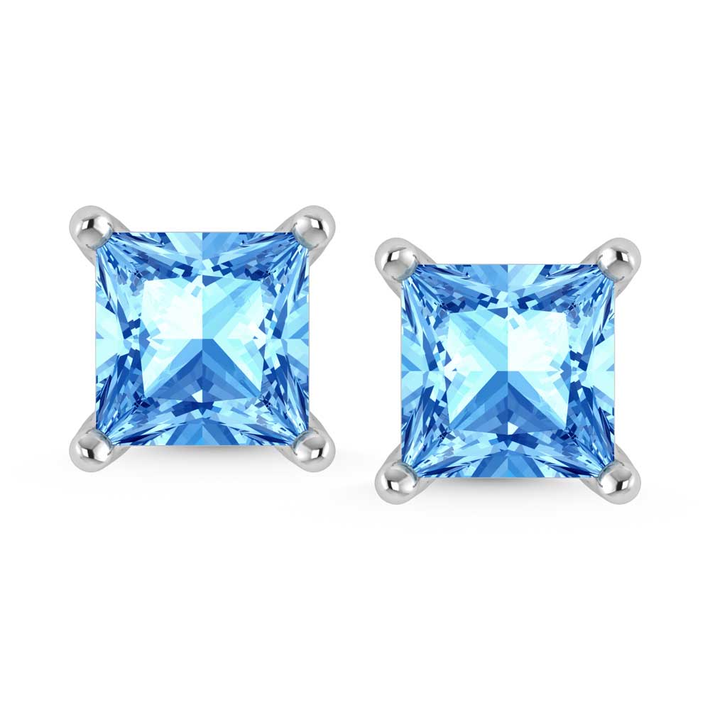 14K White Gold Lab Grown Blue Diamond 1 Ct.Tw. Princess Stud Earrings