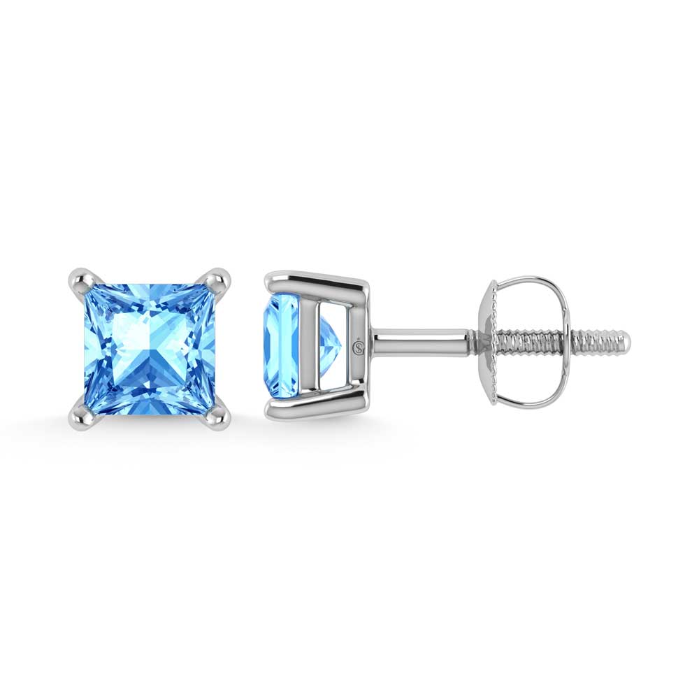 14K White Gold Lab Grown Blue Diamond 1 Ct.Tw. Princess Stud Earrings
