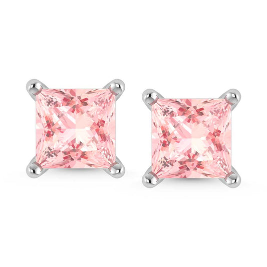 14K White Gold Lab Grown Pink Diamond 1/2 Ct.Tw. Princess Stud Earrings