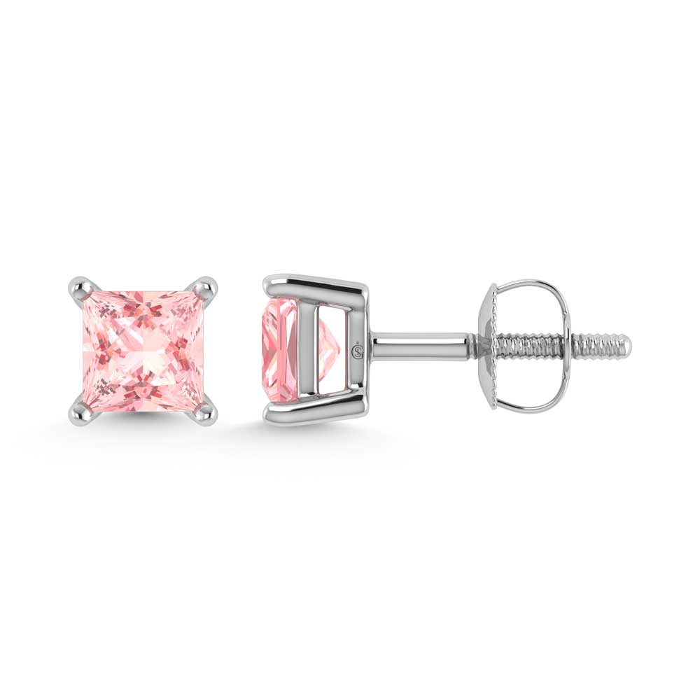 14K White Gold Lab Grown Pink Diamond 1 Ct.Tw. Princess Stud Earrings