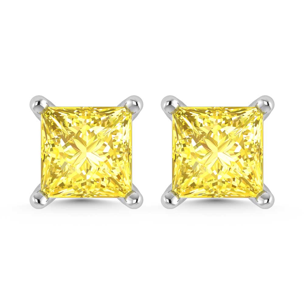 14K White Gold Lab Grown Yellow Diamond 3/4 Ct.Tw. Princess Stud Earrings