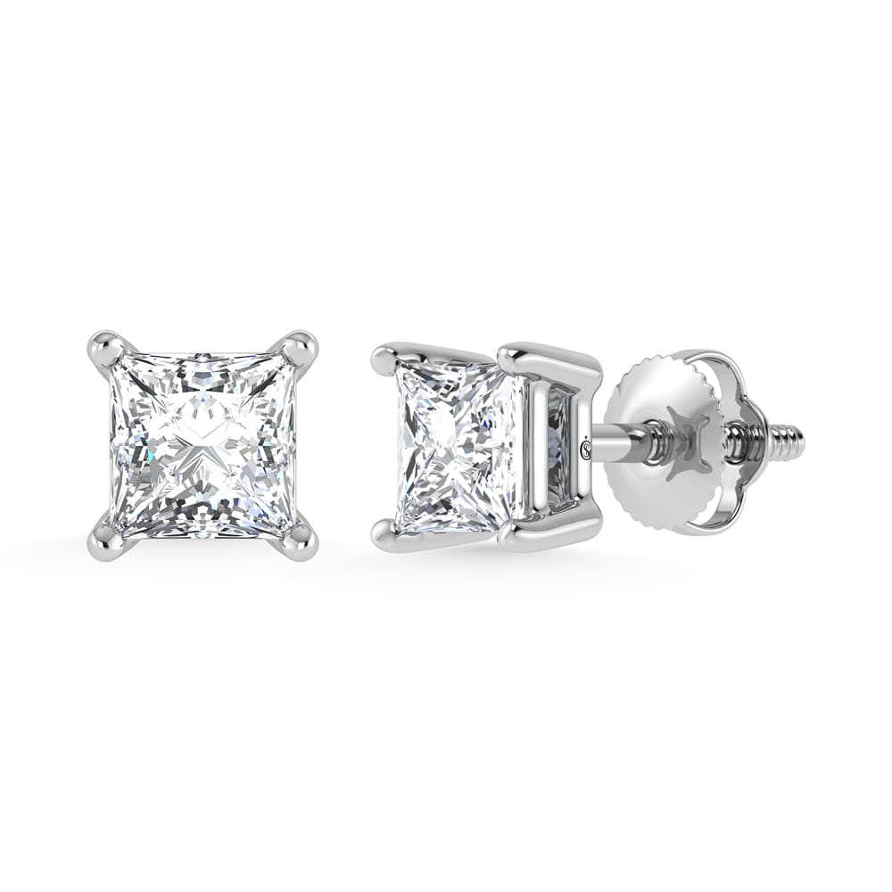 14K White Gold Lab Grown Diamond 1/2 Ct.Tw.  CVD VS1+ G+ Princess Stud Earrings (Available in 0.50ctw to 4ctw)