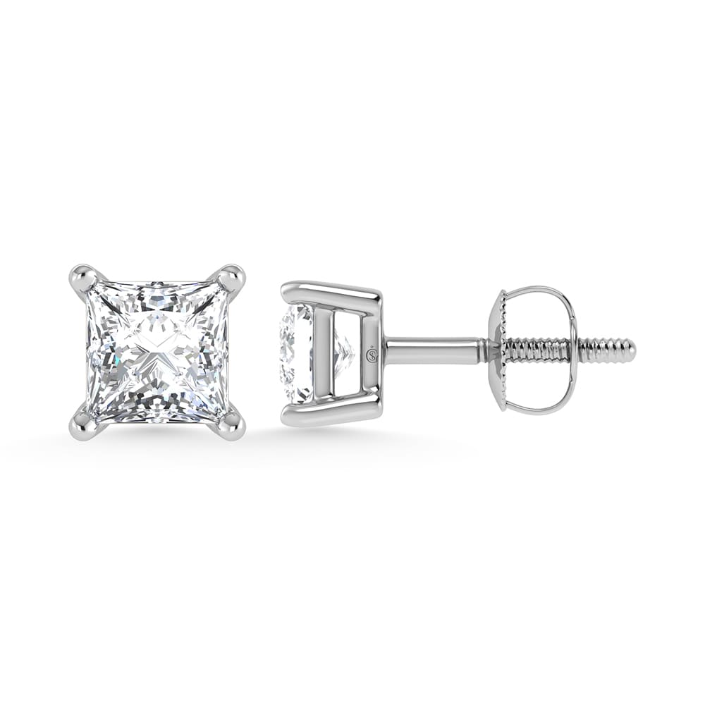 14K White Gold Lab Grown Diamond 1/2 Ct.Tw.  CVD VS1+ G+ Princess Stud Earrings (Available in 0.50ctw to 4ctw)