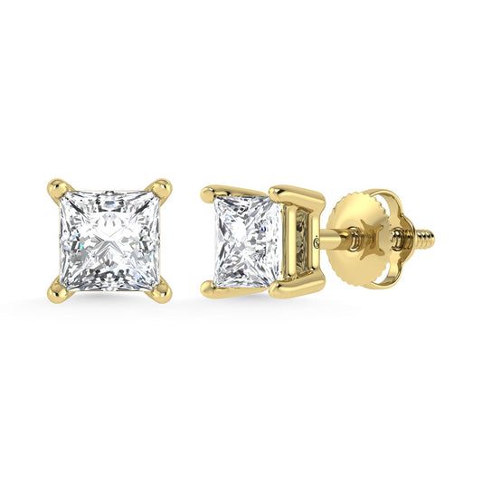 14K Yellow Gold Lab Grown Diamond 1 1/2 Ct.Tw.  CVD VS1+ G+ Princess Stud Earrings (Available in 0.50ctw to 4ctw)