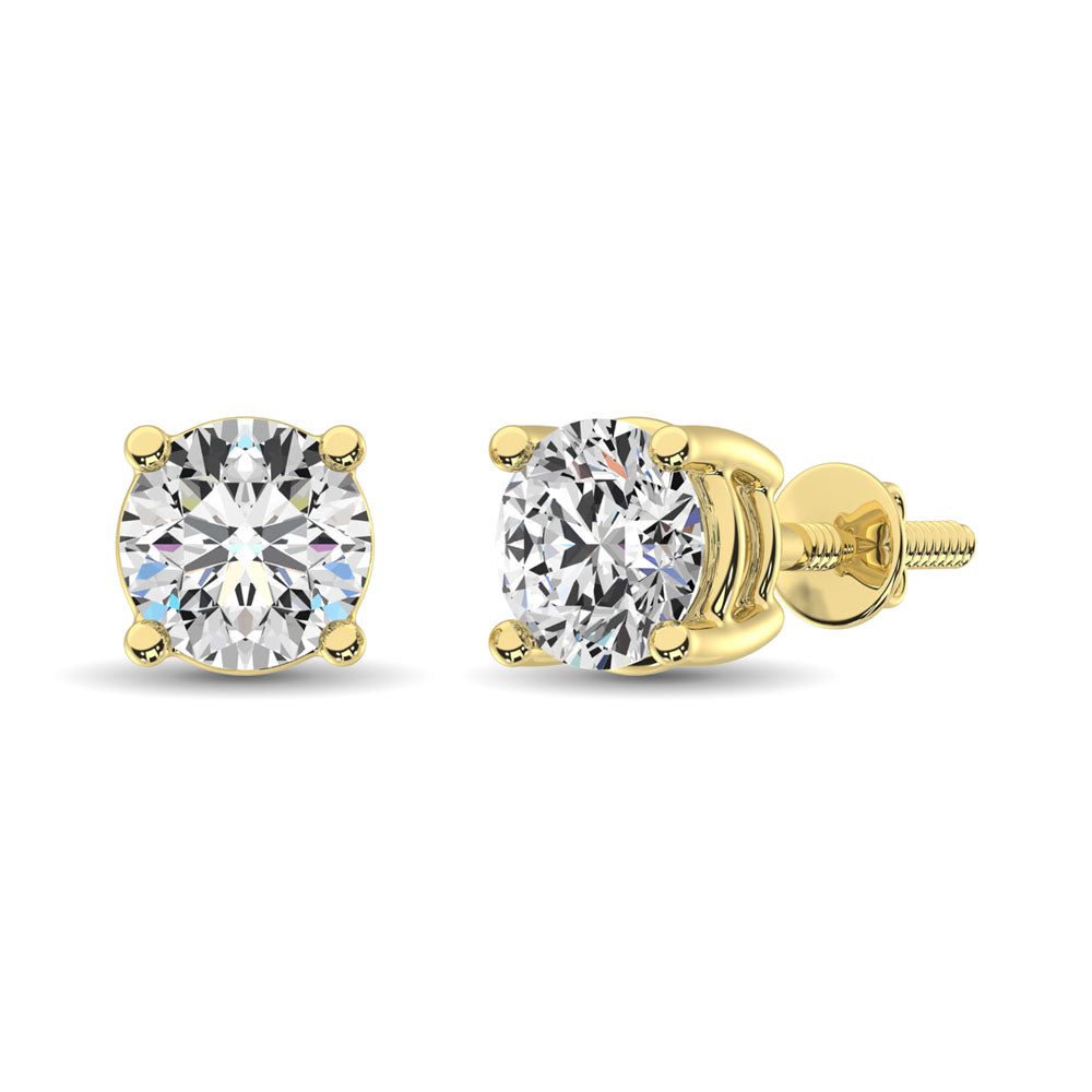 14K Yellow Gold Lab Grown Diamond 3/4 Ct.Tw. Non certified CVD VS1+ G+ Solitaire Studs (Available in 0.10ctw to 4ctw)