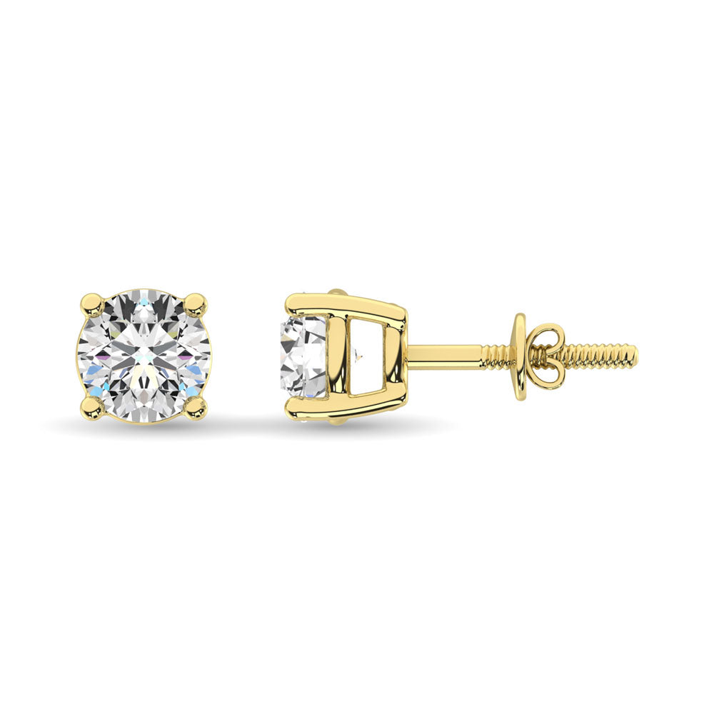 14K Yellow Gold Lab Grown Diamond 1/2 Ct.Tw. Non certified HPHT VS1+ G+ Solitaire Studs (Available in 0.50ctw to 4ctw)